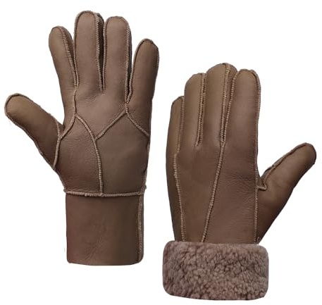 MGGMOKAY Gants en cuir pour hommes,Gants chauds d'hiver doublés de fourrure,Marron,L