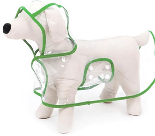 CUHZA Regenmantel für Hunde und Katzen mit Kapuze, verstellbar, aus PVC, transparent, ultraleicht, für kleine Hunde (Grün, L)
