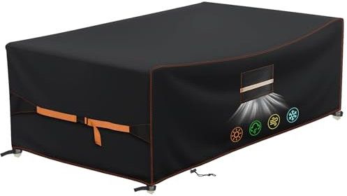 QLSXLB Housse Salon De Jardin Exterieur, 420D Tissu Oxford Housses de Meubles de Jardin 300x200x90cm, Bache De Table Protection vec Grilles D'aération Imperméables, Anti-UV, Résistance au Vent