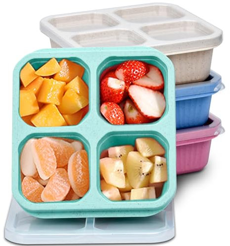 ALFFREUDE 4 Pièces Boite Repas Compartiment, Bento Lunch Box, Lunch Box Enfant, Snack Box Bento pour Enfants et Adultes, pour L'École, le Travail, Les Voyages, 4 Compartiments, Empilable