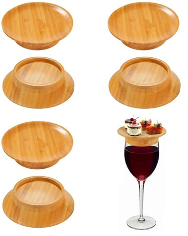 Yuelulala 6PCS Wine Glass Charcuterie Topper, Bamboo Wine Coasters Glass Topper for Appetizers Desserts Home, Restaurants and Parties Prevent Red Wine from Splashing (A19-6)
