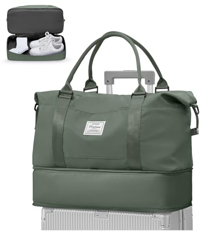 WEPLAN Bolsa de Viaje Mujer Avion 40x20x25 Ryanair Bolso Viaje Cabina Equipaje Mano Bolsa Fin Semana Deporte Mujer Hombre con Compartimento de Zapatos Bolso Gimnasio Hospital Maternidad,Verde Militar