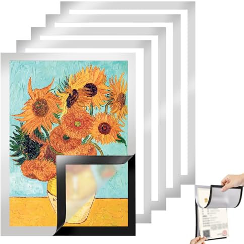 Atliberswo 10 Stück Magnetrahmen A4 Selbstklebend Aufklappbarer Info-Rahmen mit Magnetverschluss und Infotasche, Blatthalter für Informationsrahmen DIN A4 Format 32.5 x 24 cm, Silber