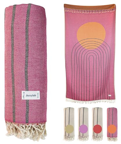 jazzylab AREN Fouta Plage & Hammam – Peshtemal | 100% Coton | Tissage Jacquard Artisanal | Serviette Bain, Plage, Sauna – Style Oriental | Franges nouées à la Main | 100x200 cm, AREN-Orange