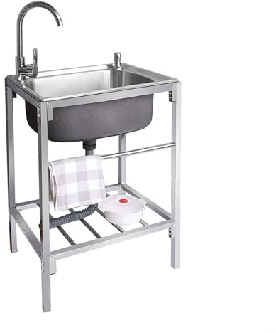 Lavello in Acciaio Inox Autoportante 1 Vasca con Rubinetto, pratico Lavelli multiuso toeletta autoportante, Giardino da Esterno lavando lavello Uso per Garage e Cortile,Ristorante,Lavanderia(48*35cm)