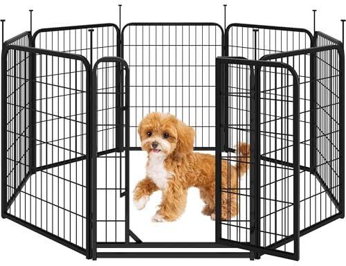 Abician Enclos Chiens Chiot Lapin Canard Rongeur 8 Panneaux 65x80 cm Cage pour Chien Clôture Chenil en Métal Exterieur avec piquets à Sommet Ovale et Plat