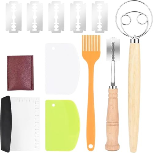 Sourdough Starter Kit, Sourdough Bread Baking Supplies with 3 Dough Scraper, Dough Whisk,Bread Scoring Knife with 5 Replaceable Blades & Protective Cover, Pastry Brush for Making Baking Fermentation