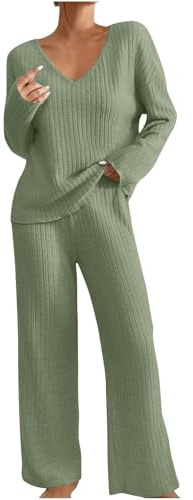 Womens Tracksuit Set Travel Outfit Airport Set Women Lounge Wear Sets Tracksuit Knitted Long Sleeve Top Wide Leg Pull On Trousers Pants Oversized Fluffy Cosy Pyjamas Holiday Dailywear
