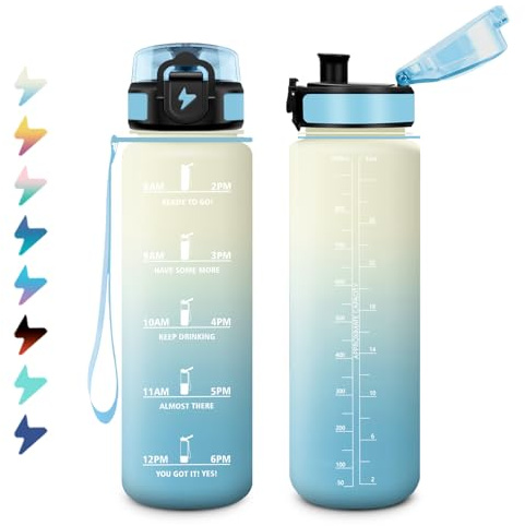 Borraccia 1 Litro, Bottiglia Motivazionale con Filtro, a Prova di Perdite, Bottiglia Acqua Sportiva con Indicatore del Tempo, Facile da Aprire, Borraccia Palestra per Fitness, Viaggi, Scuola