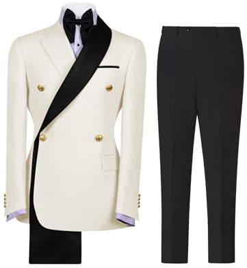 CYANDUSTY Mens Tuxedo Suit 2 Piece Slim Fit Wedding Formal Classic Suits for Business Prom Party XXL Cream