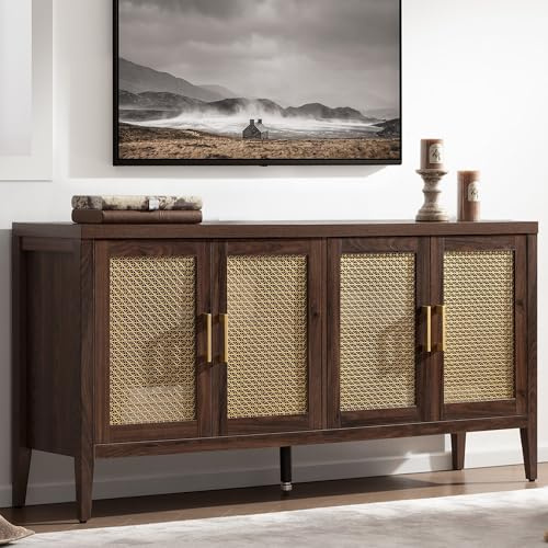 SICOTAS TV Stands for Living Room-Entertainment Center with Storage for Bedroom-Mid Century Modern Television Stands with 4 Doors 59 Media Console TV Cabinet Credenza for 45 50 55 60 65 Inch TVs
