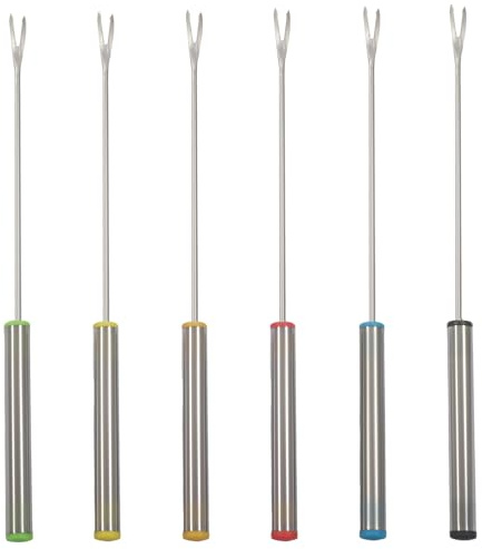 Aoserge Fondue Forks 6 Pcs 9.5 Stainless Steel with Heat Resistant Handle - Colorful Fondue Set for Cheese, Meat, Fruits, Desserts, Roast Marshmallows, Camping & Parties