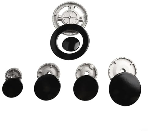 Zinc Alloy Cooker Hat Set, Oven Hob Covers, Stove Burner Cap Kit for Sabaf Cookers, Includes Crown Flame Cover Replacement Parts in Multiple Diameters(Flat)