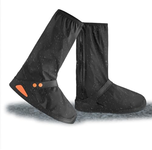 Alaoo Copriscarpe Impermeabili, Travel Copre Scarpe, Suole Antiscivolo, Riutilizzabili, Lavabile, Strisce Riflettenti, Soprascarpe Impermeabile Pioggia Neve Fango, Unisex, Nero(XL)