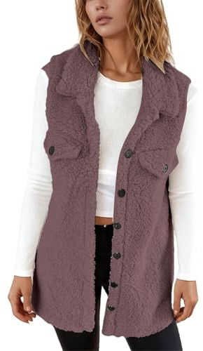 Cappotto da donna, vestibilità comoda, gilet in pile a maniche lunghe, capispalla, colletto alto, bottoni anteriori, giacca pelliccia di agnello, casual, lavoro, invernale, autunno