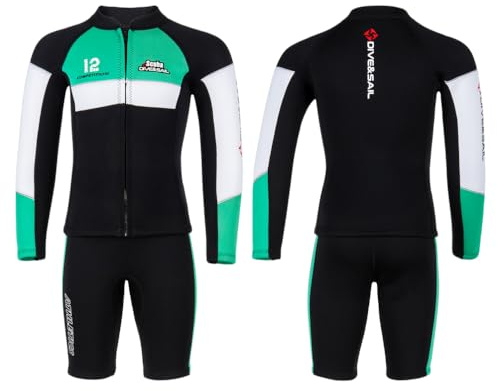 Pojkar, M, neopren 2,5 mm tvådelad kostym för pojkar och flickor, set med jacka med dragkedja fram och shorts, UPF 50+ solskydds termodräkt för surfing, simning