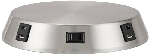 Modern Workstation Table Lamp Base with USB Charging Ports A+C and AC Power Outlet Universal Brushed Nickel Touch On Off Sensor for Living Room Bedroom Bedside Nightstand Office - 360 Lighting