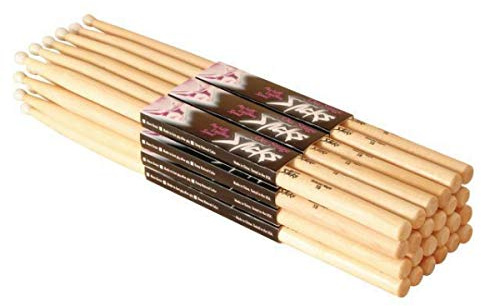 OnStage On-Stage MW5A Maple Drum Sticks (5A, Wood Tip, 12 Pairs, 24 Sticks, Maple Wood with Wood Tip, Standard Thickness, Seasoned, Kiln Dried, Sanded, Drumsticks Brick)