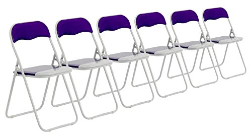 Harbour Housewares Padded Folding Chairs - Purple - Pack of 6 - Easy Store Metal Frame Foldable Desk Chair for Office, Dining, Kitchen