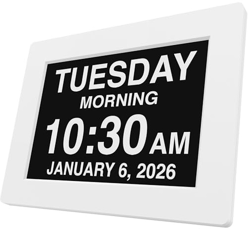 American Lifetime New 2026 Dementia Clock Large Digital Clock for Seniors, Large Display with Custom Alarms, Calendar Clock with Day & Date for Elderly, Clear Numbers Alzheimer Digital Clock White