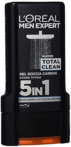 L'Oréal Paris Men Expert Total Clean Gel Doccia Uomo, Carbone Azione Totale 5 In 1, 300 ml