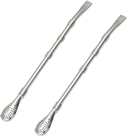 Edelstahl Trinkhalm Löffel Trinkrohr Bombilla Stroh Filtered Trinken Trinkhalme Stroh Abnehmbarer Trinken, spezielles Sieb für Yerba Mate Tee Matcha losen Tee - 2 Stücke