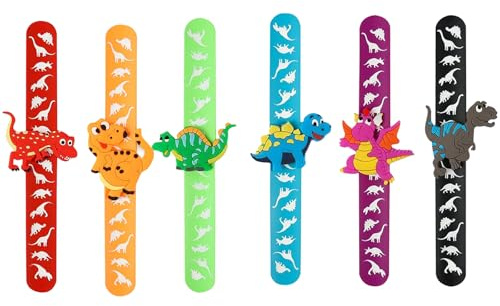 iwobi 6Pcs Pulsera Dinosaurios, Artículos de Fiesta Dinosaurios Cumpleaños Niño, Pulseras Bofetada, Pulsera Dinosaurios, Anillo Dinosaurio, Slap Pulsera, Slap Bracelets