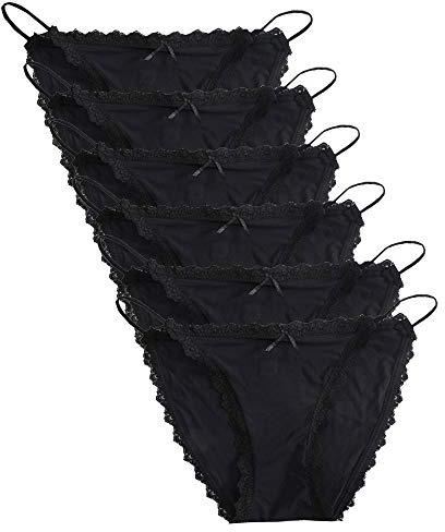 Nightease Mutandine Lingerie Donna String Bikini Slips Pizzo Biancheria Intima Culotte Seta di Ghiaccio (Confezione da 6) (L, 6 Nero)