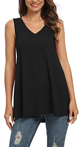 AUSELILY Ropa de Mujer Verano Casual Mleeveless V-Camiseta Túnica de Blusa Chalecos Básicos (Negro,M)