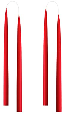 Kunstindustrien® Tapered Candles, Made in Denmark, 42 colours available, Dripless & Smokeless Dinner Candles, Candles long burning 15 hours, Unscented Candle gift set, 4pcs. 2.2 x 35cm (Christmas Red)