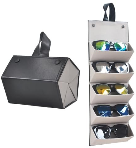 Huspox Sunglass Organizer Storage, Leather Sunglasses Case Travel Organizer with 5 Slot Compartment for Multiple Glasses