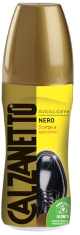 Calzanetto, Autolucidante Proplanet, Autolucidante per scarpe in pelle lucida, liscia ed ecopelle, Nero, flacone liquido con spugna incorporata, nuova formula proplanet