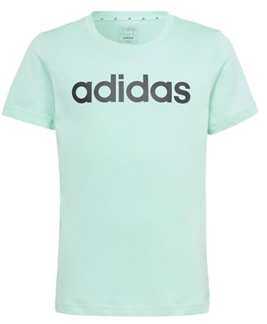 adidas Niñas Essentials Linear Logo Cotton Slim Fit tee, Easy Green/Black, 11-12 Years