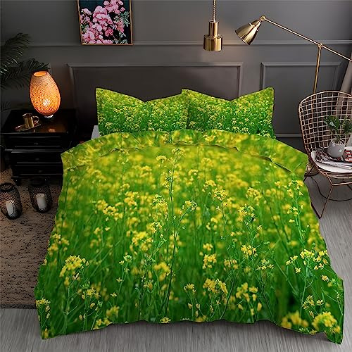 Housse de Couette 90x190 Bleu Parure de Lit Colza 1 Personne ImpriméEs Housses de Couettes Microfibre Douceur avec 2 Taies d'oreiller, avec Fermeture ZippéE