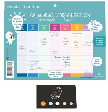 Lot Petit Calendrier Septembre 2026 Aout 2027 Planning Mural Hebdomadaire Bien S'Organiser, 23 x 18 cm + 1 Index Blumie (18 * 23 Scolaire Oberth)