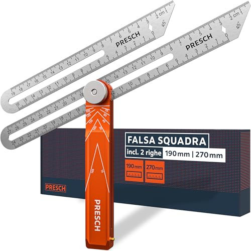 Presch Falsa Escuadra incl. regla adicional - 190mm & 270mm - Transferir ángulos de extrema precisión - Regla con función trazado fabricada en aluminio mecanizado con precisión y acero inoxidable
