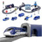BASAMOU Tren Electrico Juguete Niños 3 4 5 6 7 8 Años, 66 Piezas Tren Juguete con Coches y Accesorios de Vías, Flexibles Pista de Coches, Regalos Niños para Cumpleaños/Navidad (Azul Coche de Policía)