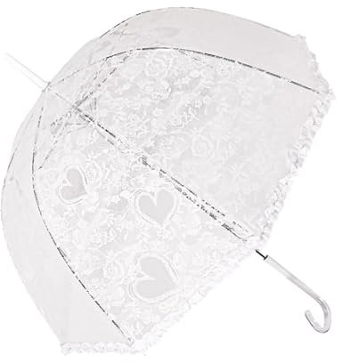 ThreeH Windproof Transparent Dome Umbrella Classic Long Handle Automatic Open with Beautiful Lace Trim Bridal Wedding Ladies Stick Umbrellas,White