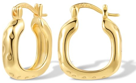 Fyrkantiga örhängen God Hoop Örhängen 14K guldpläterade örhängen för kvinnor Hammer Sterling Silver 925 Hoop Örhängen Fyrkantiga Huggie Hoop örhängen Chunky Fyrkantiga fyrkantiga Hoop Örhängen Fröken