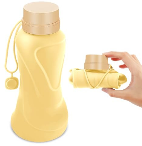 NAVTUE Collapsible Water Bottle, 650ml Foldable and Reusable Water Bottle for Travel, Gym, Hiking, Office, Camping (Yellow)