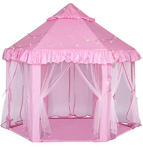 Tienda de campaña Infantil para niñas - Gran Castillo de Princesas Carpa de Juego, Interior Exterior Pop up Playhouse con Luces de Estrellas para Niños, Regalos para 3 4 5 6 7 8 9 Años Niñas Niños