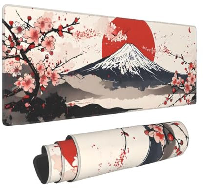 Gaming Tapis de Souris Extra Large Mouse Mat d'ordinateur Pad de Bureau Surface Lisse Base en Caoutchouc Anti-dérapant EtanchesSoft Cloth XXL Mouse Pad 900x300x3 mm(Mont Fuji) V-574