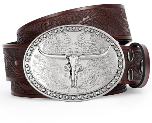 JasGood Western läderbälte för män kvinnor cowboy cowgirl andra lagret läderbälte för jeans byxor, Mörkbrun, 110cm:Für Größe 90cm-99cm