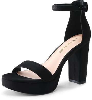 DREAM PAIRS Women's Platform Chunky Heeled Sandals,Black-Nubuck,6.5