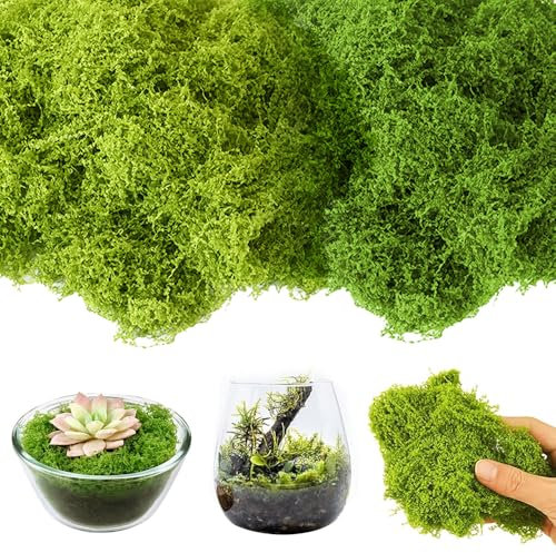 LYPPUL 200g Kunstmoos zum Dekorieren, Künstliches Moos für moos zum Basteln, Moos Deko, 100g Dunkelgrün + 100g Hellgrün, Moosbild, Bastelmoos für Krippe, für Wanddekoration, Aquarium und Modellbau