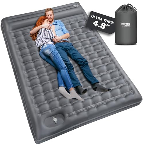HiiPeak Esterilla Camping 12cm, Colchoneta Camping 2 Personas de Aire Ultraligero Inflable, Almohadilla de Dormir autonflable para Uso al Aire Libre con Almohadas incorporadas, Bomba de pie integrada