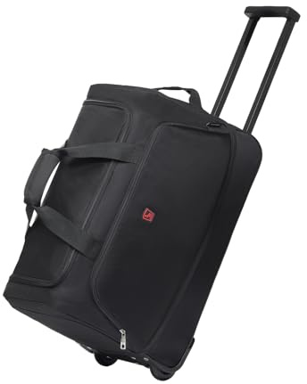 OIWAS Borsa da viaggio con ruote piccole, 50L-60L, trolley da lavoro, bagaglio a mano, borsa sportiva Weekender da donna e da uomo, Nero puro