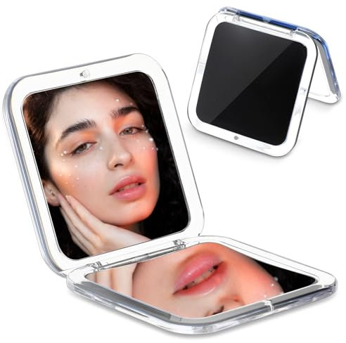 Qianyu Zusammenklappbarer Reisespiegel mit 15 Fach Kleiner Spiegel zum Schminken auf Reisen Kleiner Taschenspiegel Tragbar Quadratischer Spiegel für Geldbörsen Handtaschentasche Büro Damen