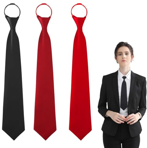 ZEPIQOR Lot de 3 cravates noires pour femme, cravate femme, cravate noire, cravate, Cravate longue, Uniforme JK, Cravate fine, Réglable, Pour fille, Pour remise de diplôme, mariage d'affaires