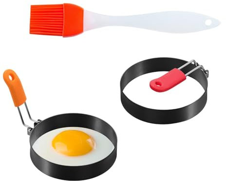 CarPlusStudio Spiegeleiform - Set 4 stampi per uova in acciaio inox antiaderente con manico silicone, ideale per pancake, burger e frittate